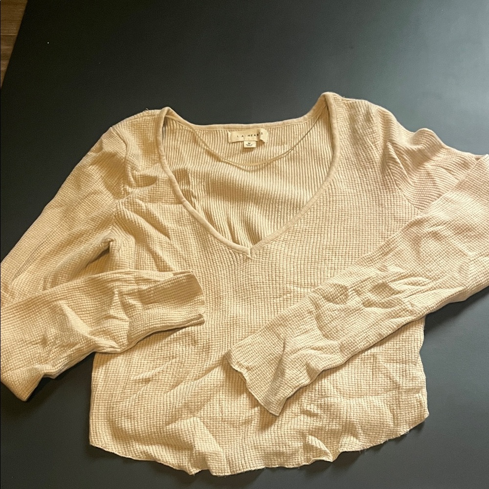 La Hearts Cream Long Sleeve Top